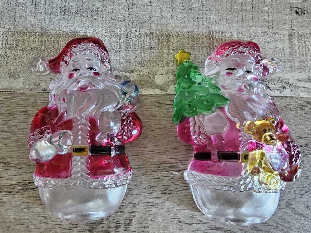 Set of 2 Vintage Hard Plastic Night Light Covers 5" Santa Clause Christmas